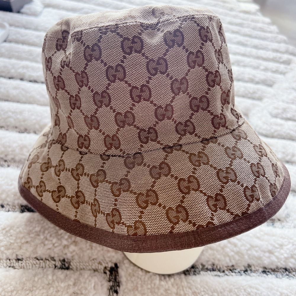 New Gucci Reversible GG Supreme Horsebit Bucket Hat Beige Canvas/ Wool Size XS - Picture 2 of 12